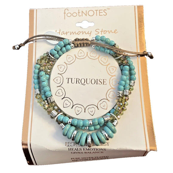 Turquoise and Crystal Triple Strand Bracelet Footnotes Draw String Jewelry - Picture 1 of 4